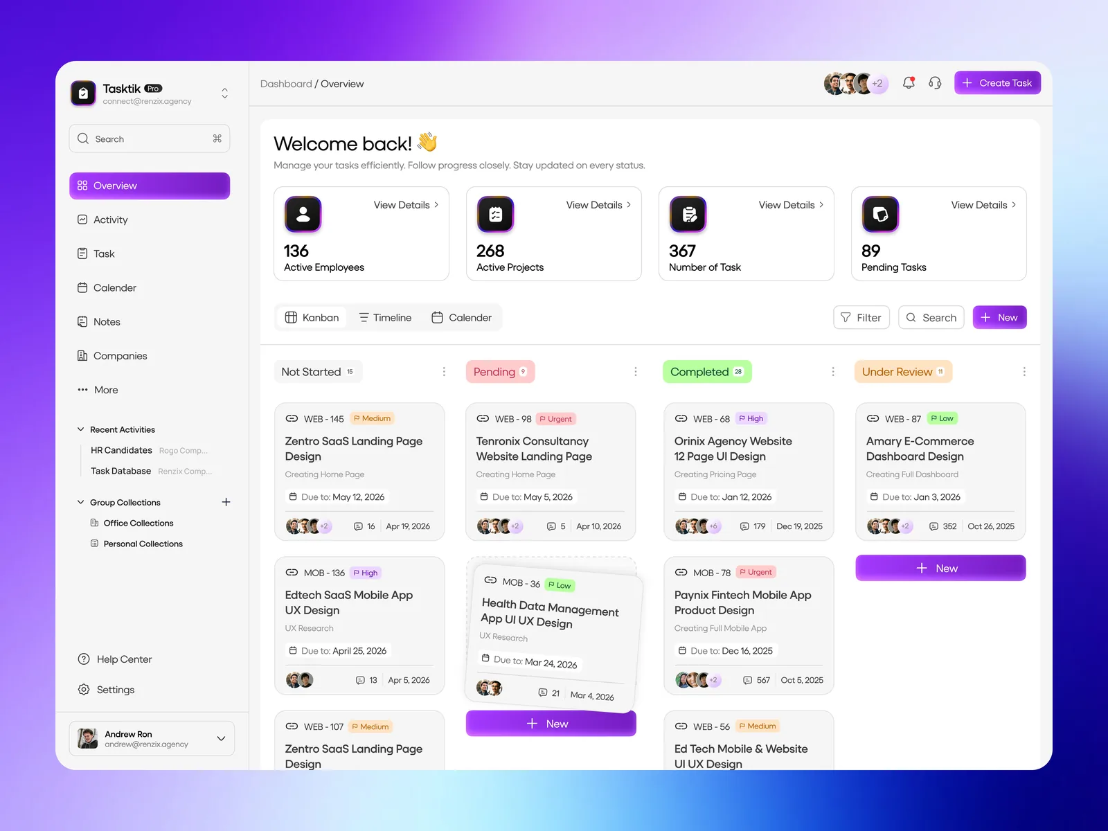 Tasktik: A project dashboard that helps agencies run dozens of client projects without losing track.