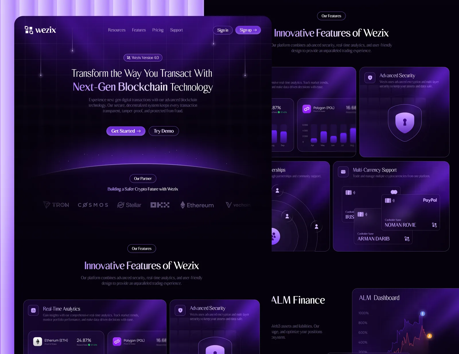 Wezix: A conversion-focused landing page for a Web3 trading platform, with real-time analytics, multi-currency support and security up front.